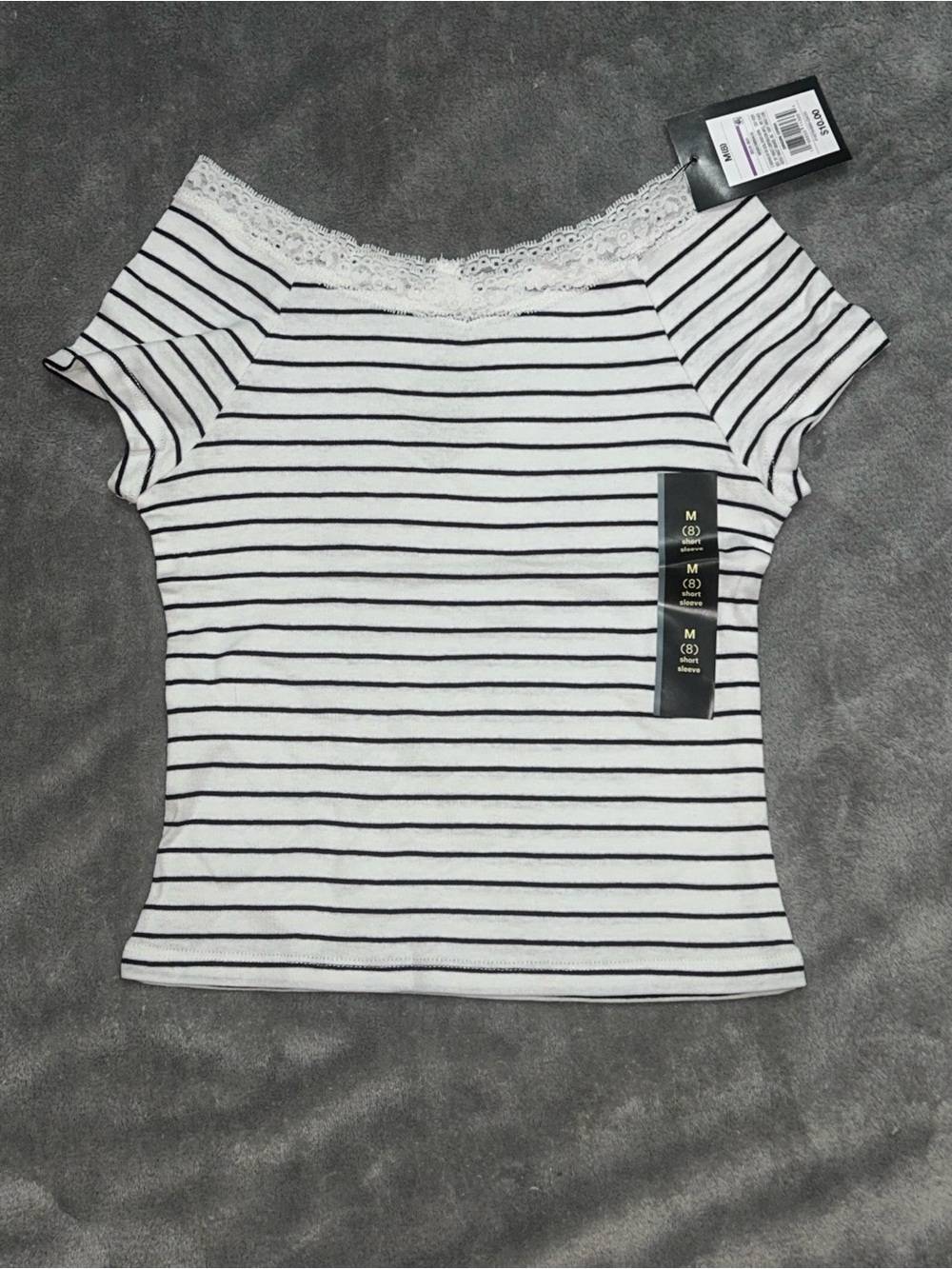 Striped Lace-Trim Top - White/Black